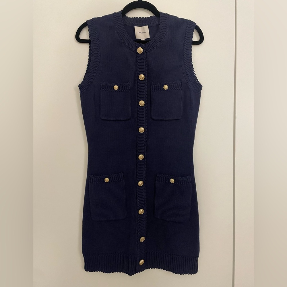 Reformation Catalina Cotton Mini Dress Navy Blue - Picture 3 of 8